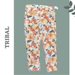 🛍️3/$40 Tribal Pull On Capri – Wheat Floral Print Orange Yellow Size 2